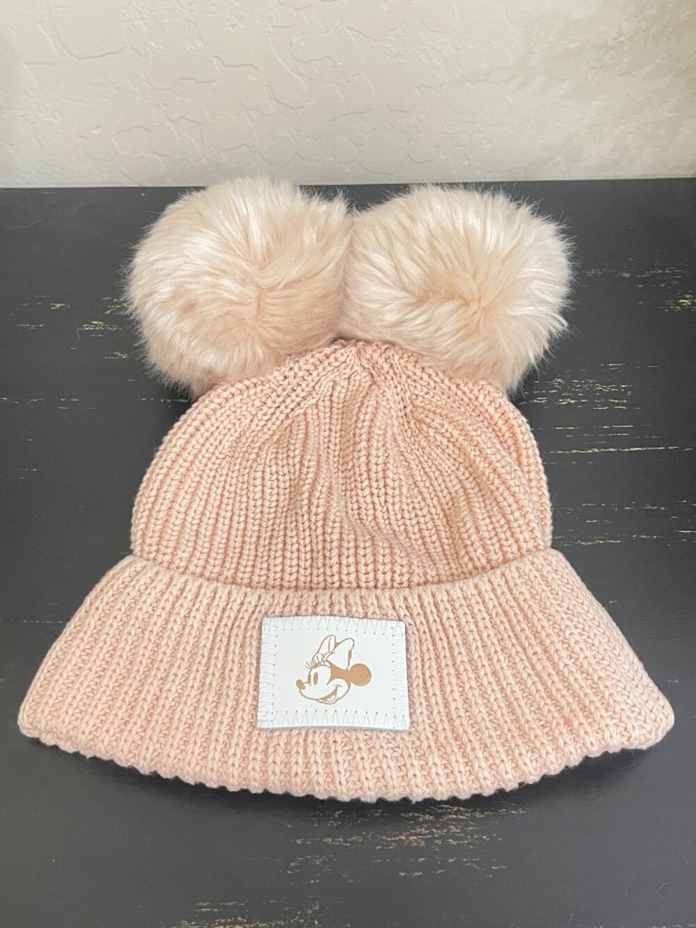 New Disney Love Your Melon Hat Fur Poms Minnie Mouse Pink Rose Gold Foil